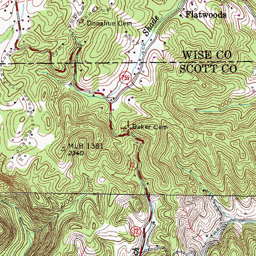 Topographic Map of Baker Cemetery, VA