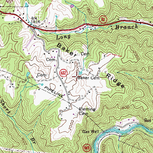 Topographic Map of Baker Cemetery, VA