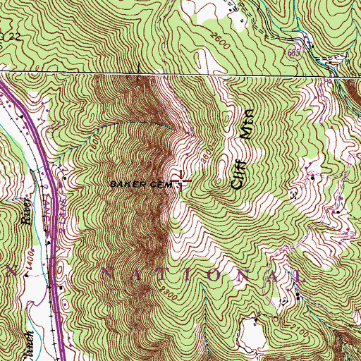 Topographic Map of Baker Cemetery, VA