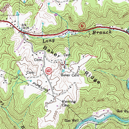 Topographic Map of Baker Ridge, VA