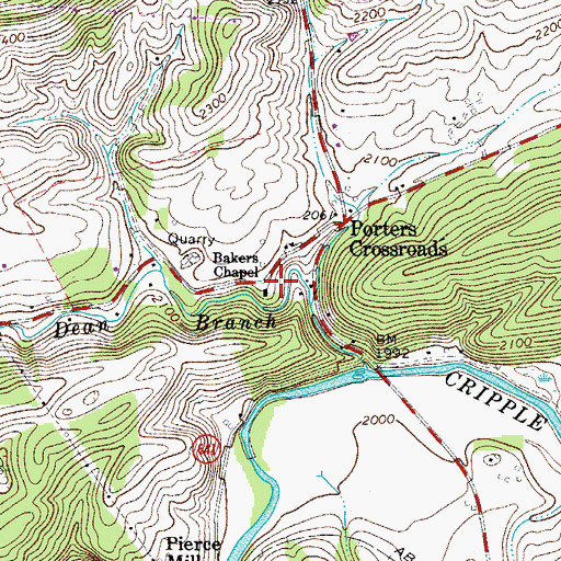 Topographic Map of Bakers Chapel, VA
