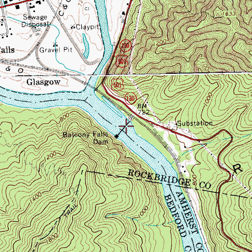 Topographic Map of Balcony Falls Dam, VA