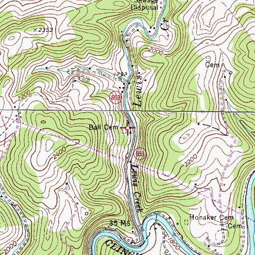 Topographic Map of John W Ball Cemetery, VA