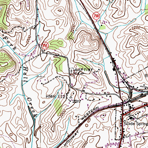 Topographic Map of Baptist Cemetery, VA