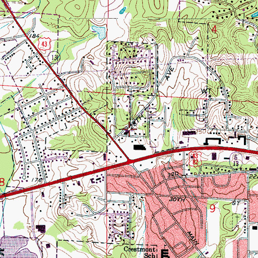 Topographic Map of Five Points Baptist Church, AL