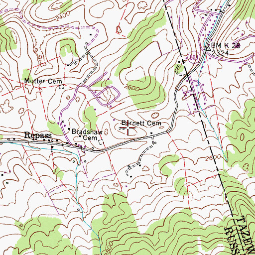 Topographic Map of Barnett Cemetery, VA