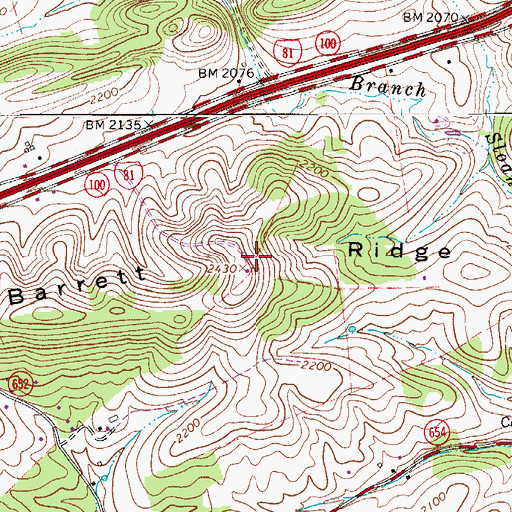 Topographic Map of Barrett Ridge, VA