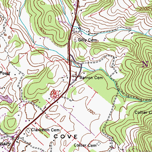 Topographic Map of Barron Cemetery, VA