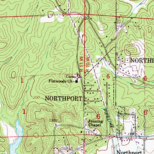 Topographic Map of Flatwoods Cemetery, AL