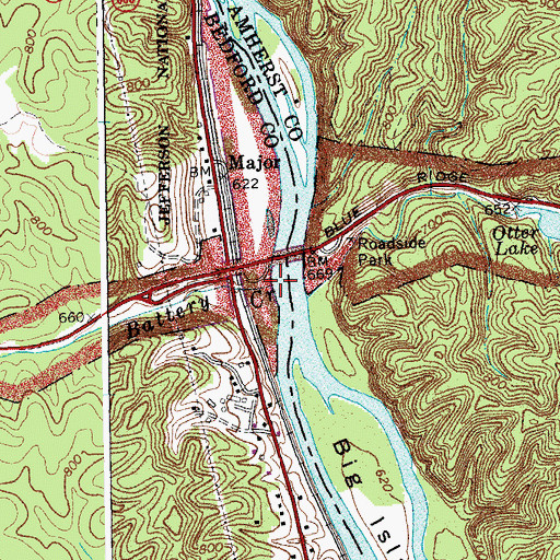 Topographic Map of Battery Creek, VA