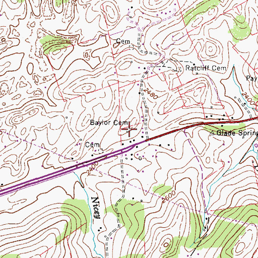 Topographic Map of Baylor Cemetery, VA