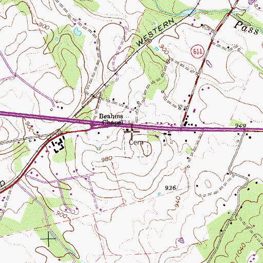 Topographic Map of Beahms Chapel, VA