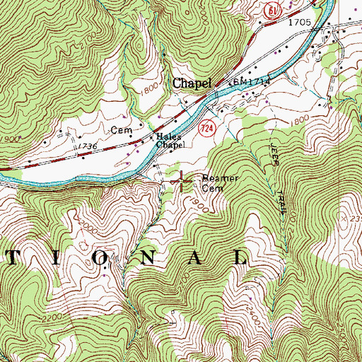 Topographic Map of Beamer Cemetery, VA
