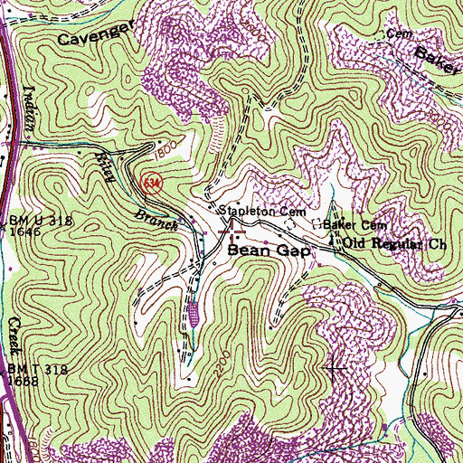 Topographic Map of Bean Gap, VA