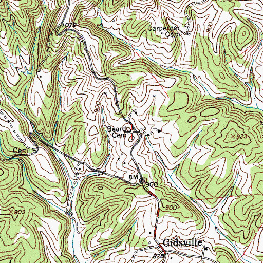 Topographic Map of Beard Cemetery, VA