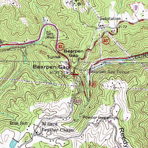Topographic Map of Bearpen Gap, VA