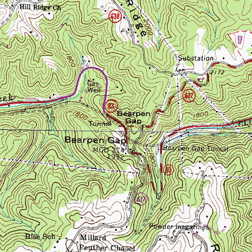Topographic Map of Bearpen Gap Tunnel, VA