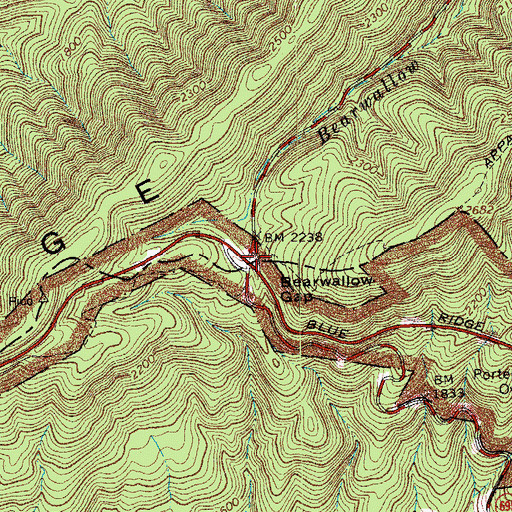 Topographic Map of Bearwallow Gap, VA