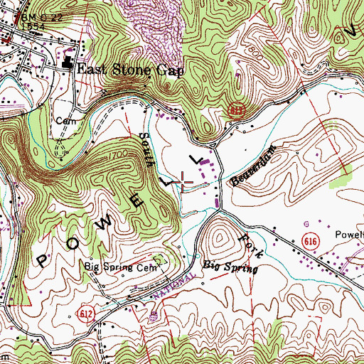 Topographic Map of Beaverdam Creek, VA