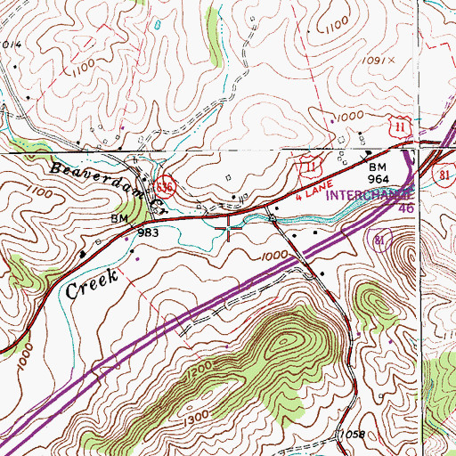 Topographic Map of Beaverdam Creek, VA