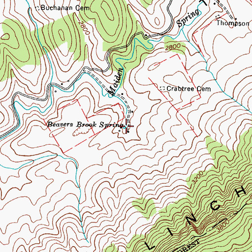 Topographic Map of Beavers Brook Spring, VA