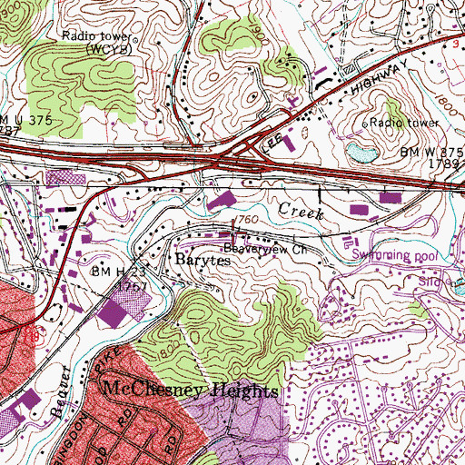 Topographic Map of Beaverview Church, VA