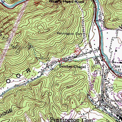 Topographic Map of Belcher Chapel, VA