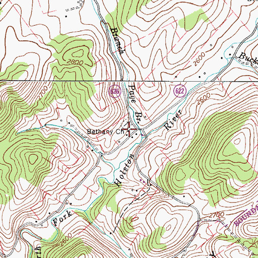 Topographic Map of Bethany Church, VA
