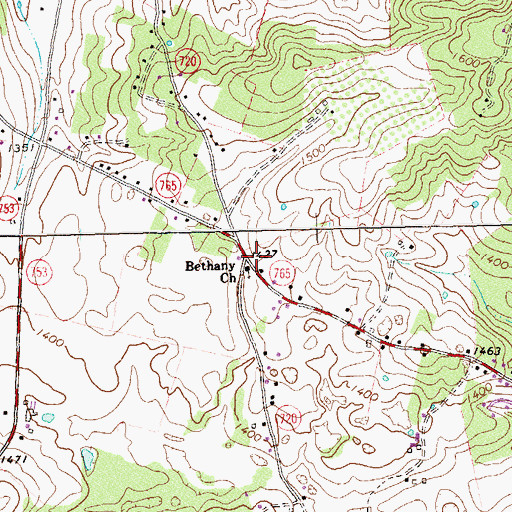 Topographic Map of Bethany Church, VA