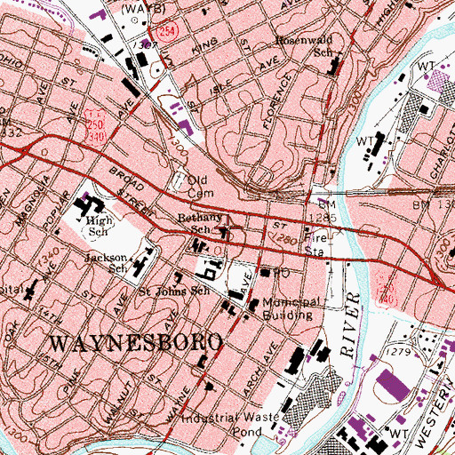 Topographic Map of Bethany School, VA