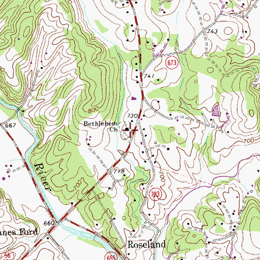 Topographic Map of Bethlehem Church, VA