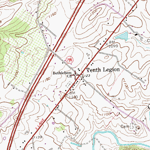 Topographic Map of Bethlehem Church, VA