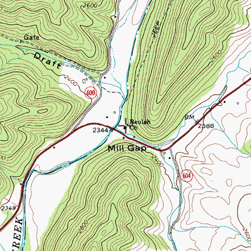 Topographic Map of Beulah Presbyterian Church, VA