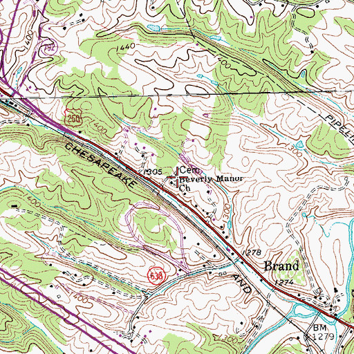 Topographic Map of Beverly Manor Church, VA