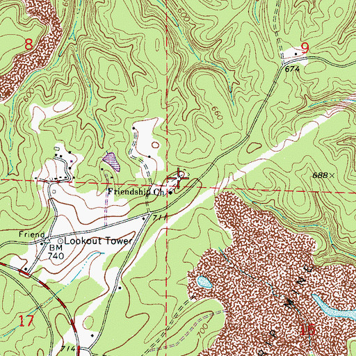 Topographic Map of Friendship Cemetery, AL