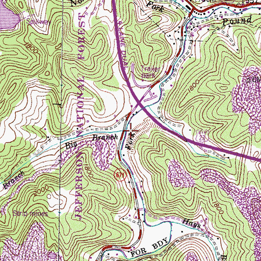Topographic Map of Big Branch, VA
