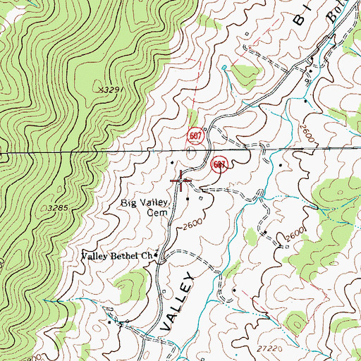 Topographic Map of Big Valley Cemetery, VA