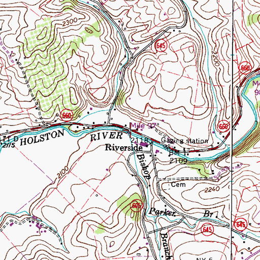 Topographic Map of Bishop Branch, VA