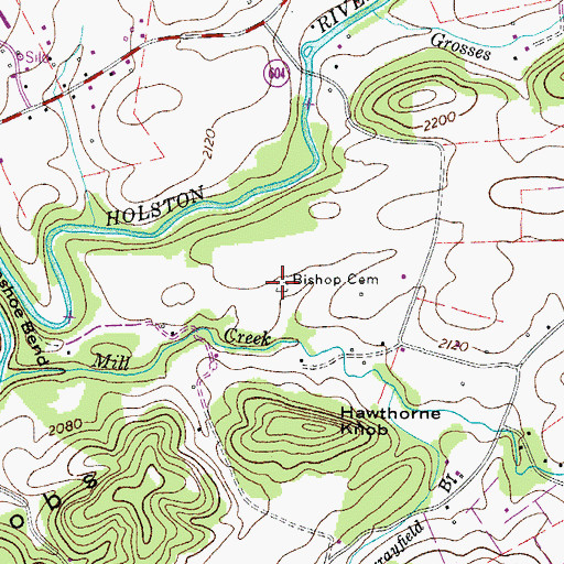 Topographic Map of Bishop Cemetery, VA