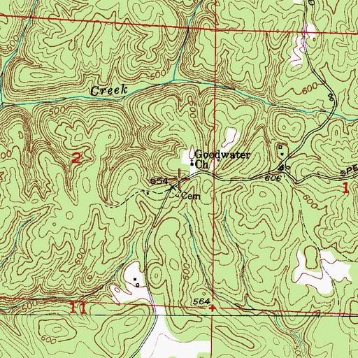 Topographic Map of Goodwater (historical), AL