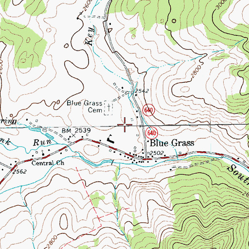 Topographic Map of Blue Grass, VA