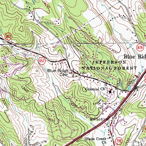 Topographic Map of Blue Ridge Cemetery, VA