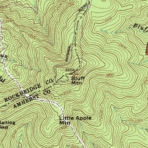 Topographic Map of Bluff Mountain, VA