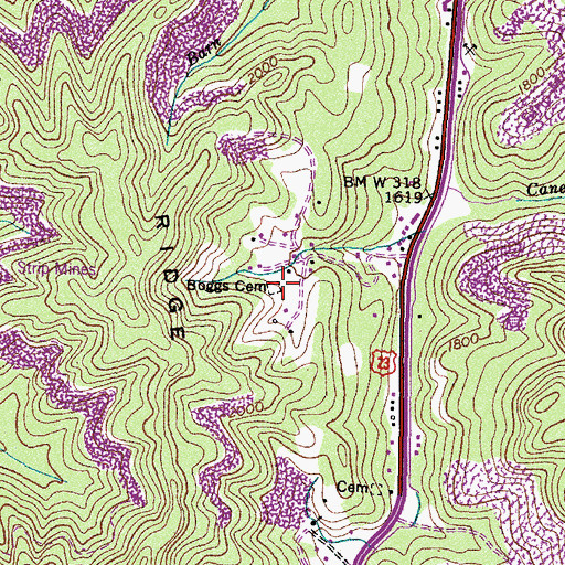 Topographic Map of Boggs Cemetery, VA