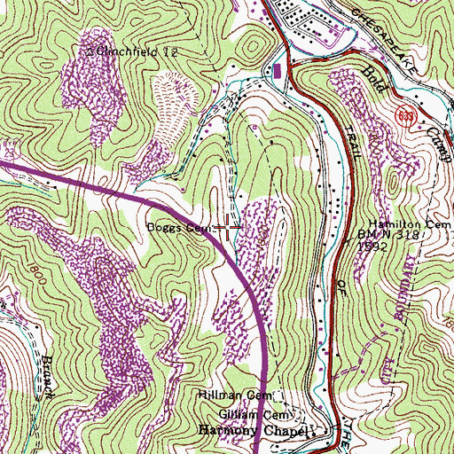 Topographic Map of Boggs Cemetery, VA