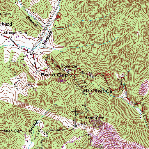 Topographic Map of Bond Gap, VA