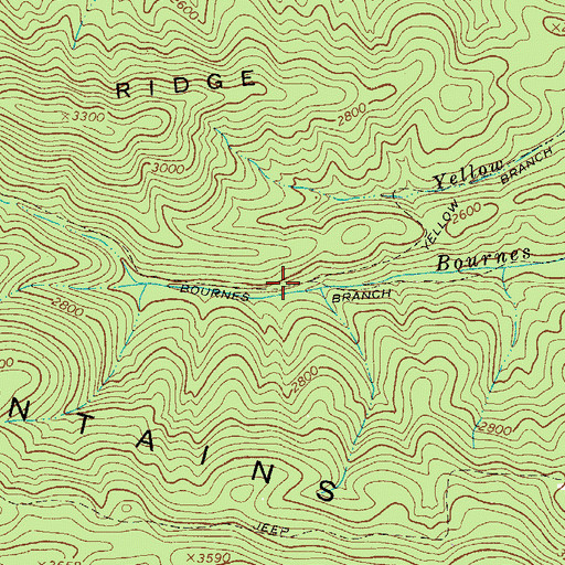 Topographic Map of Bournes Branch Trail, VA