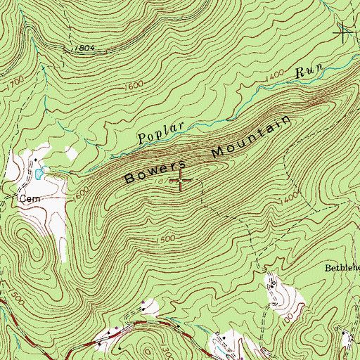 Topographic Map of Bowers Mountain, VA