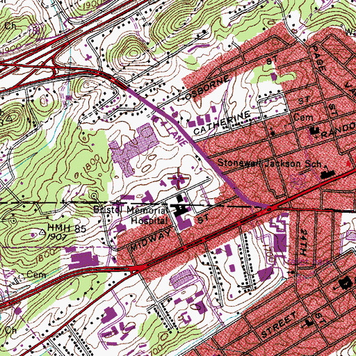 Topographic Map of Rehabilitation Hospital of Southwest Virginia, VA