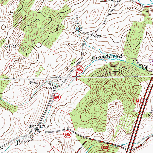 Topographic Map of Broadhead Creek, VA